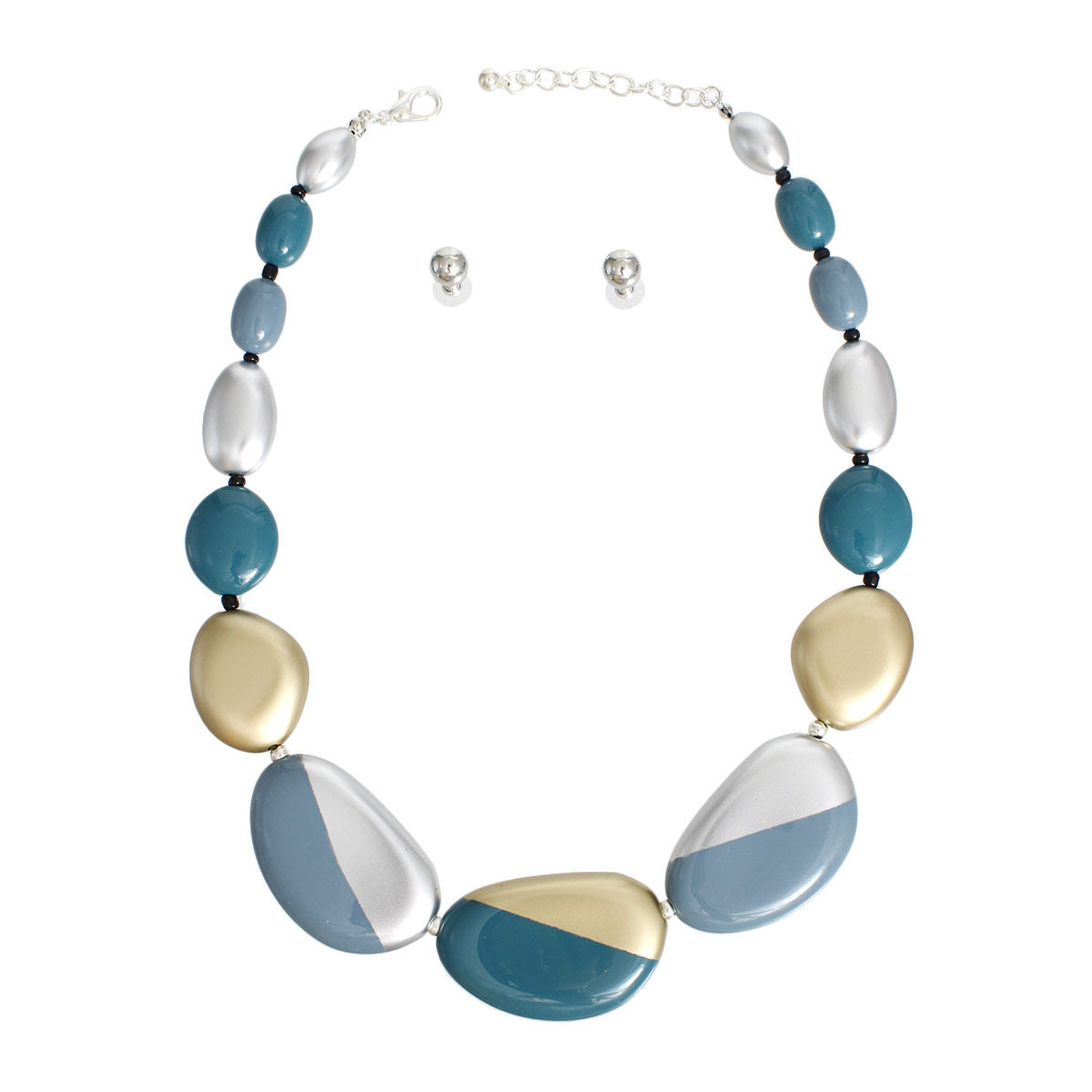 Women’s Statement Necklace Blue Bead Graduated Set Stylish Jewelry