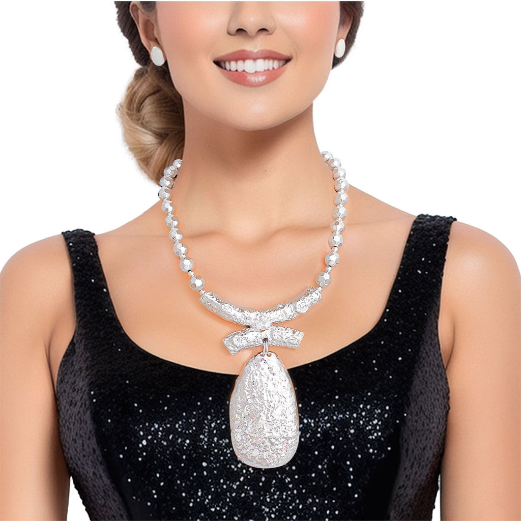 Pendant Necklace Silver Bead Teardrop Stylish Women’s Jewelry