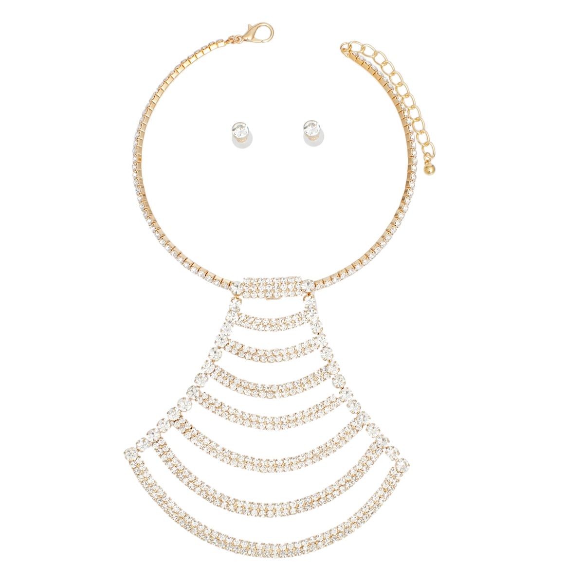 Statement Choker Necklace with Gold Pave Draped Pendant Set for Women, Trendy Elegant Jewelry