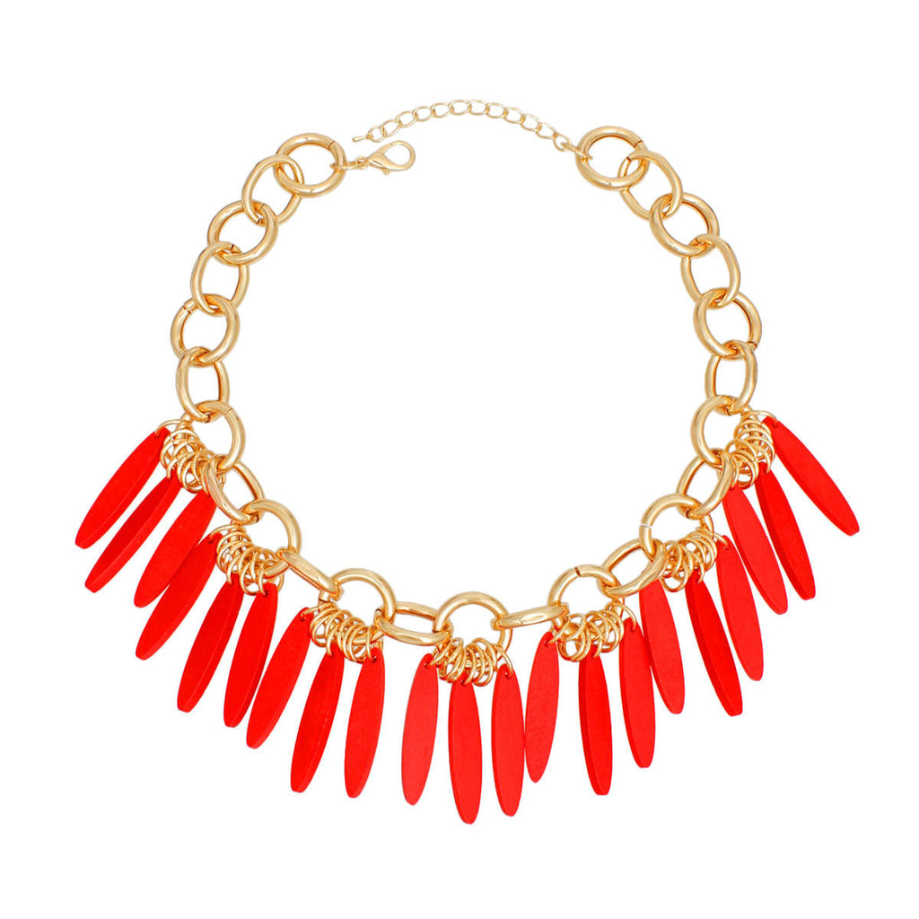 Statement Necklace Tribal Red Wood Fringe for Women Stylish Chic Accessory