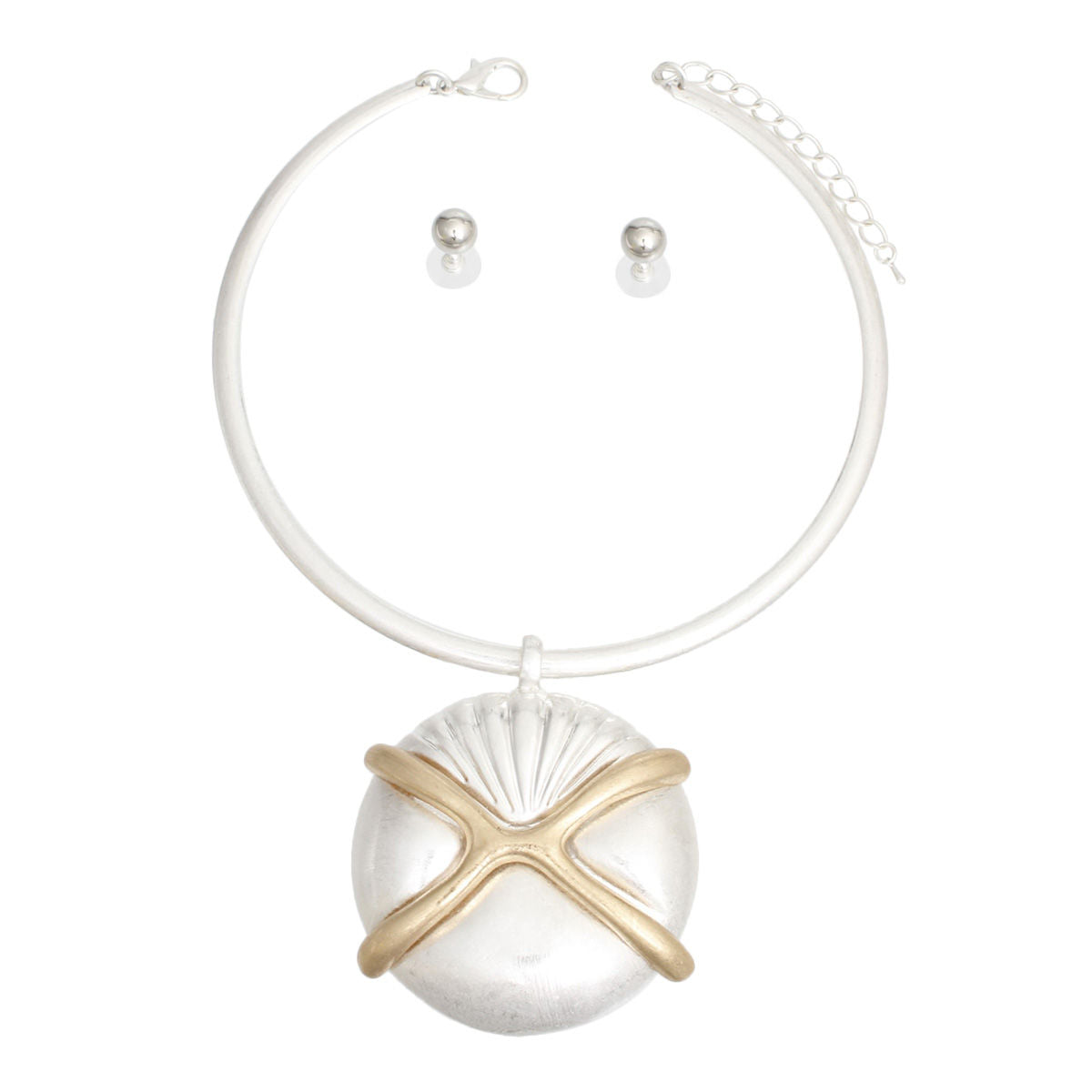Shell Pendant Choker Necklace Set Matte Silver Stylish Women’s Jewelry