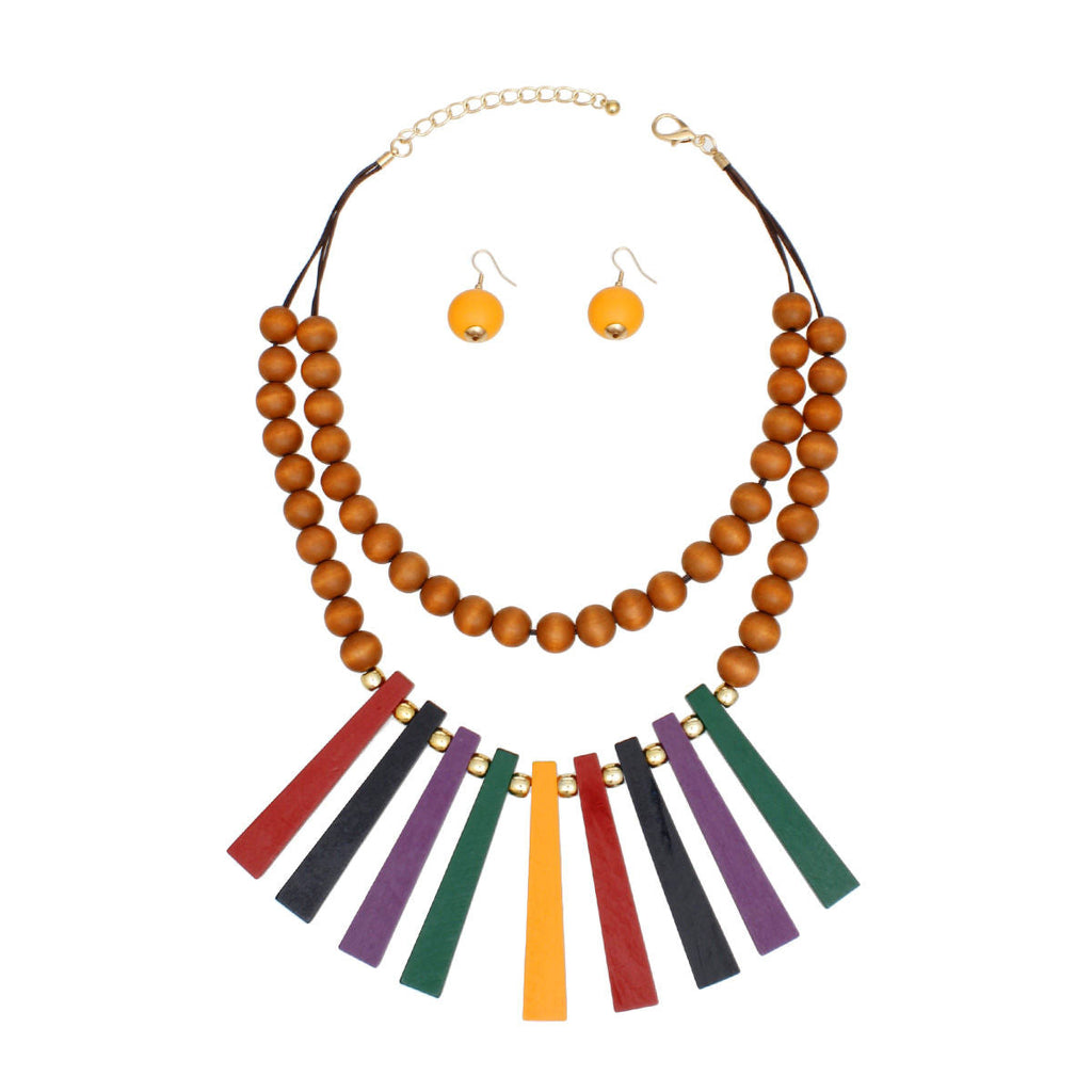 Wood Bead and Wood Bib Necklace Set for Women – Stylish Statement Jewelry