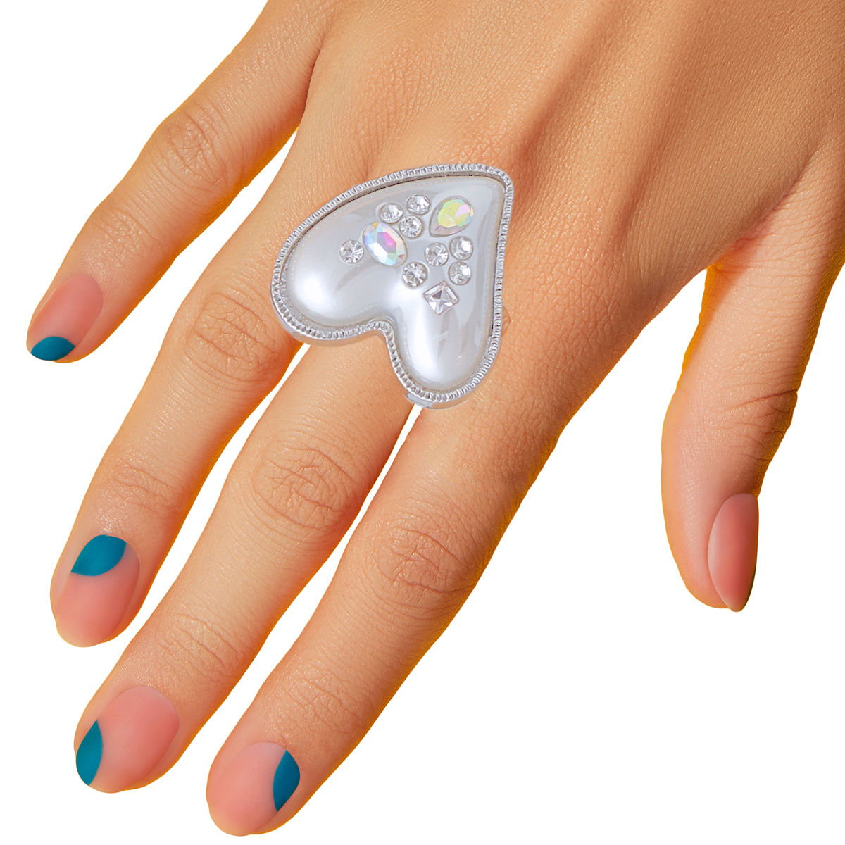 Statement Silver Pearl Heart Ring Stylish Jewelry Accessory