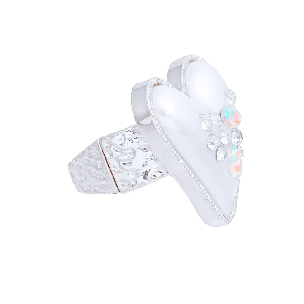 Statement Silver Pearl Heart Ring Stylish Jewelry Accessory
