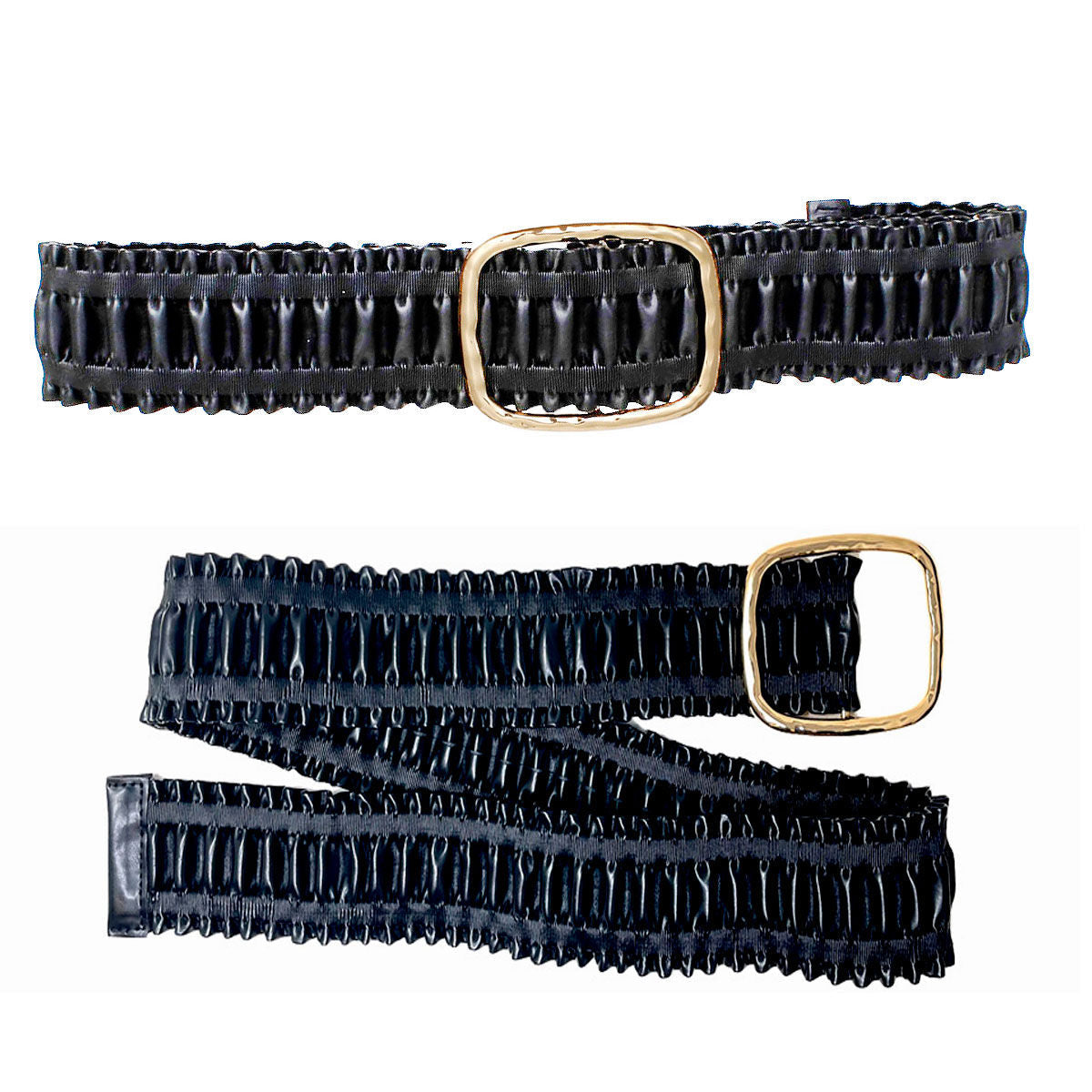 Women’s Wide Stretch Belt Black Ruffled Stylish Accessory
