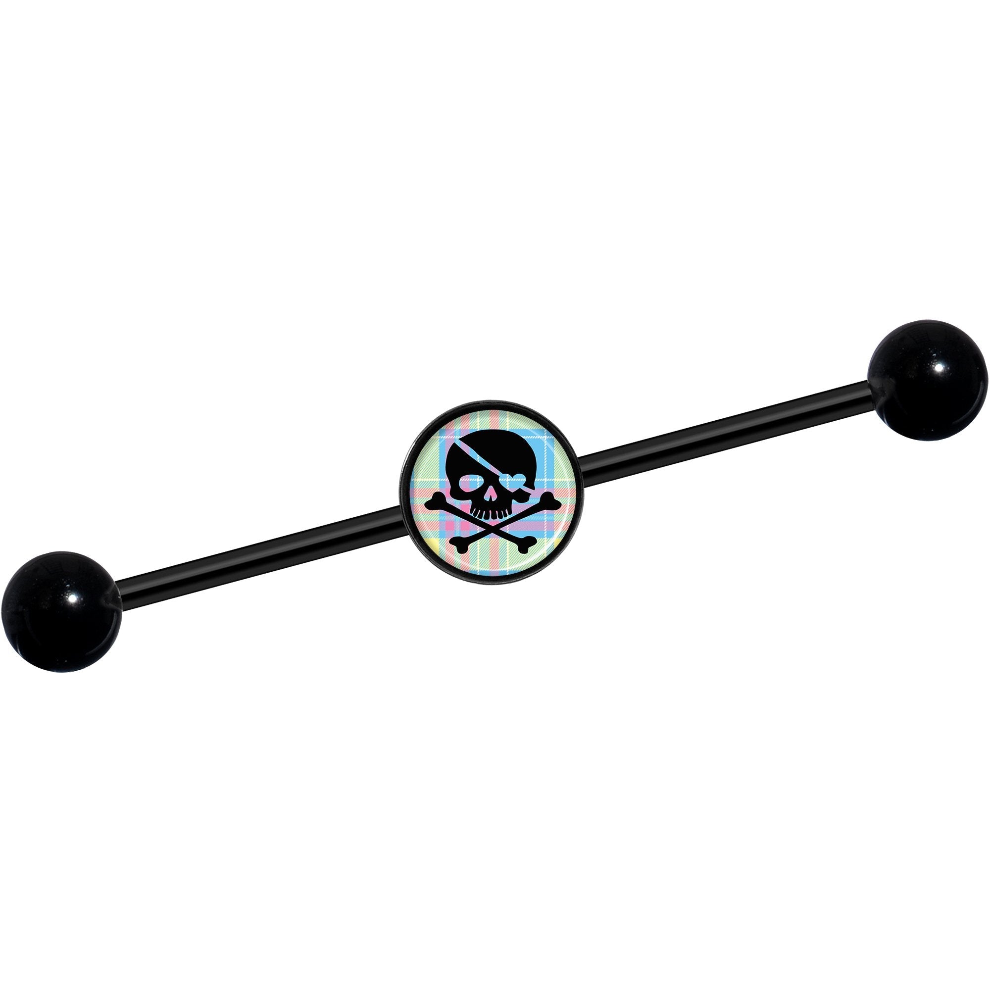 14G Pink Green Plaid Heart Skull Black Industrial Barbell 37mm