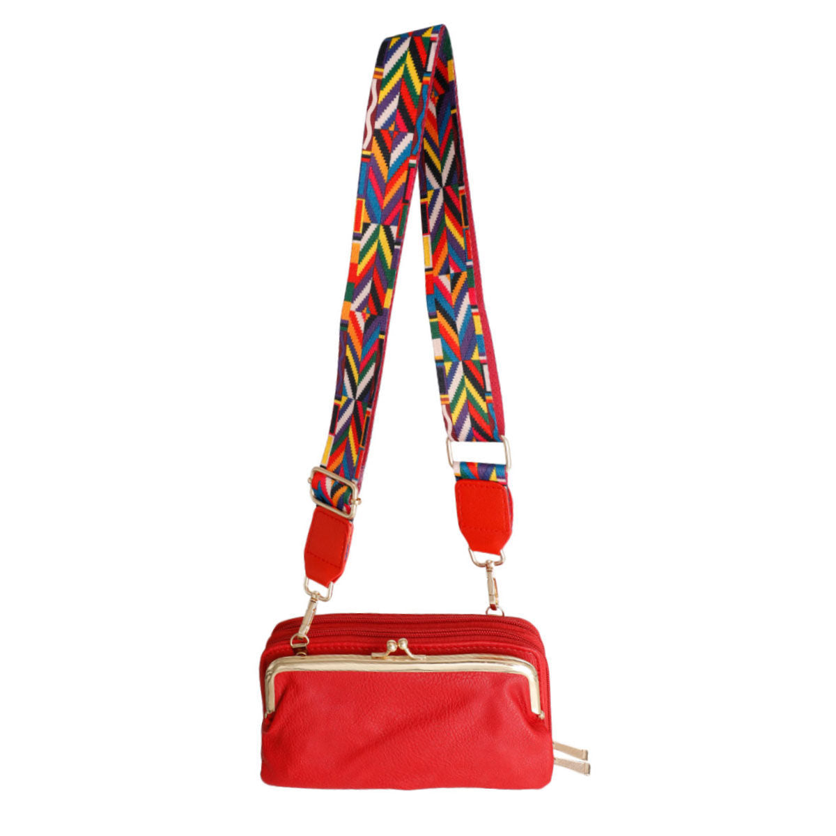 Bag Strap with Multi Geometric Red Pattern Stylish Accessory