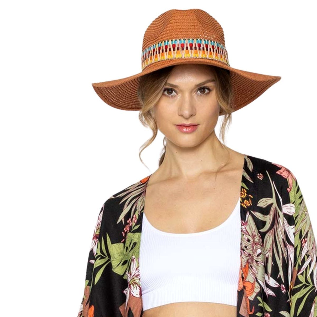 Panama Hat Rust Aztec Band Stylish Casual Accessory
