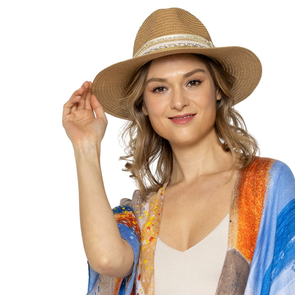 Panama Hat with Pearl Embellishments – Stylish Camel Fashion Accessory
