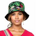 Reversible Bucket Hat Green Black Tropical Trendy Casual Accessory