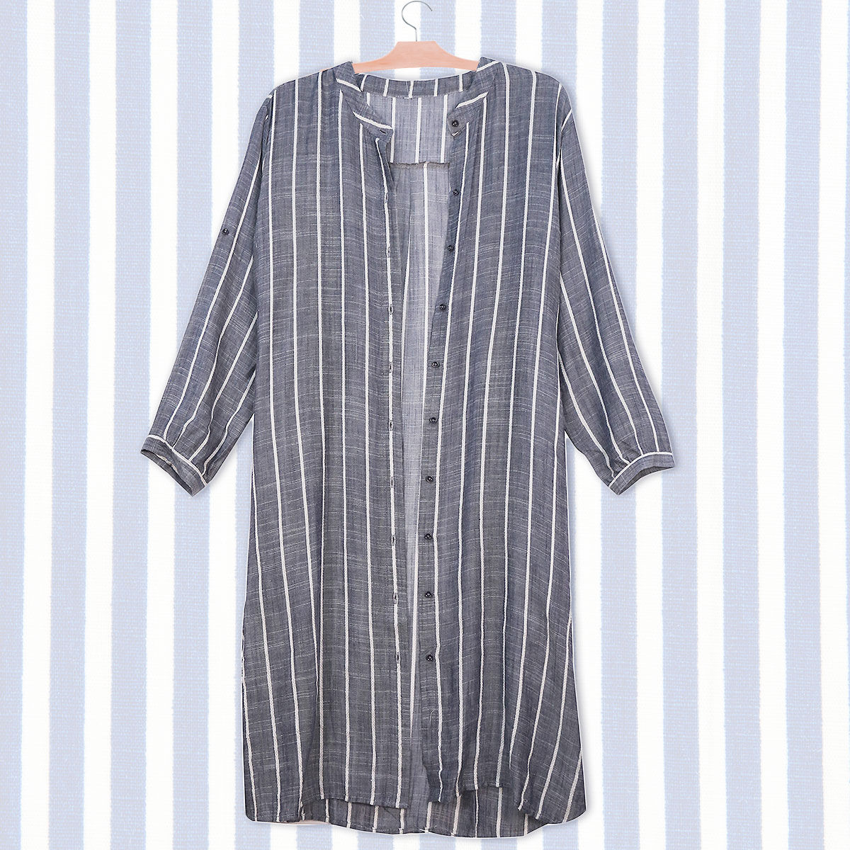 Long Shirt Kimono Blue Pinstripe Stylish Casual Layered Top