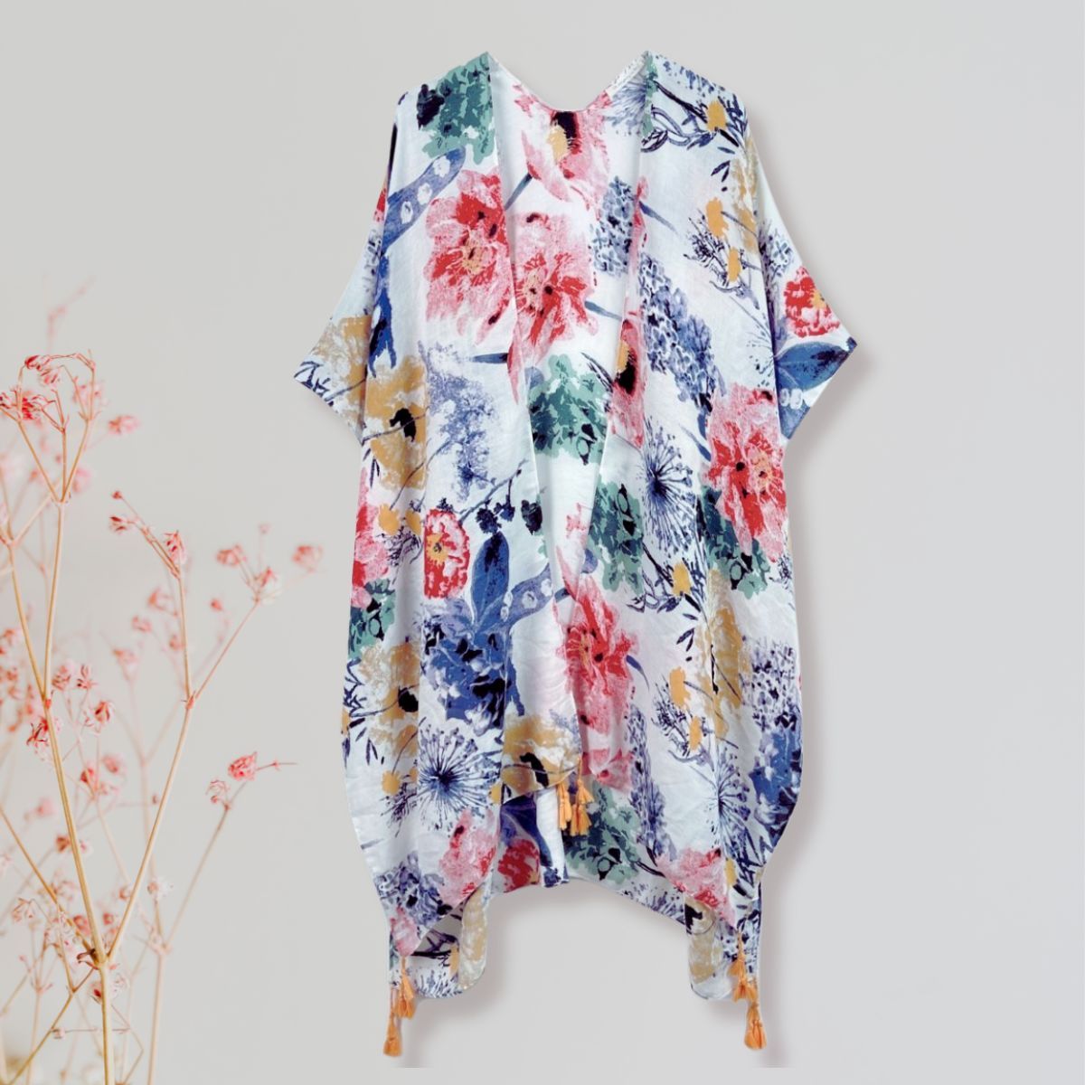 Women’s Kimono Multi Color Floral Print Tassel Stylish Casual Layered