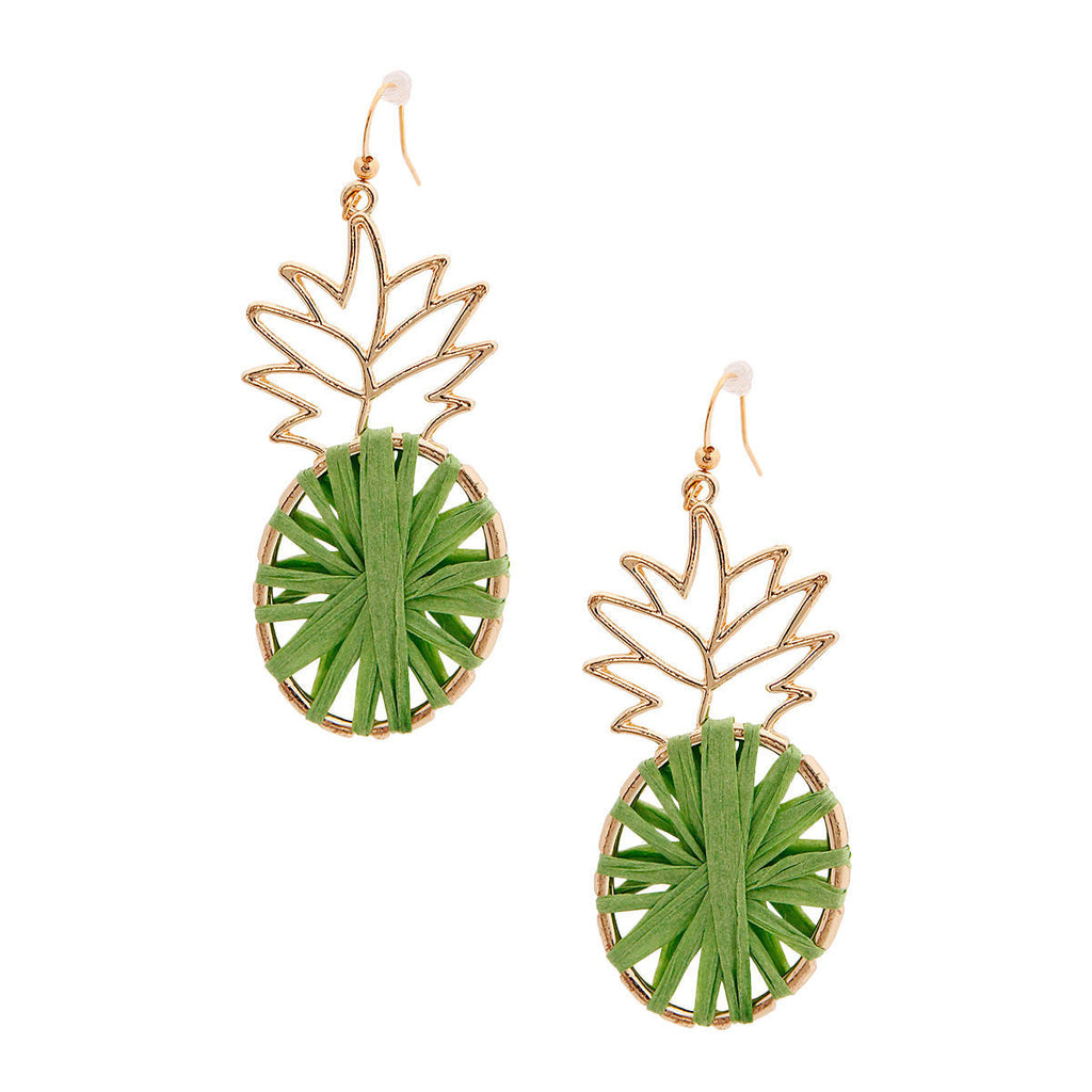 Statement Green Raffia Pineapple Earrings – Trendy Fashion Jewelry Accessory