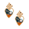 Resin Heart Earrings Gold and Blue Stylish Statement Jewelry
