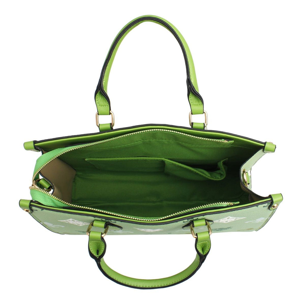 Structured Tote Satchel Bag Green Luxe Monogram Stylish Chic