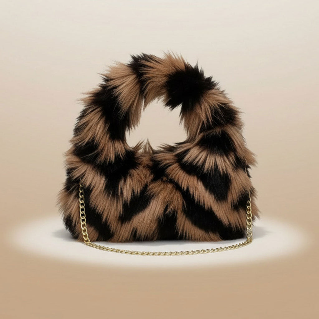 Fashion Handbag Brown and Black Fur Shoulder Bag Chic Street Style