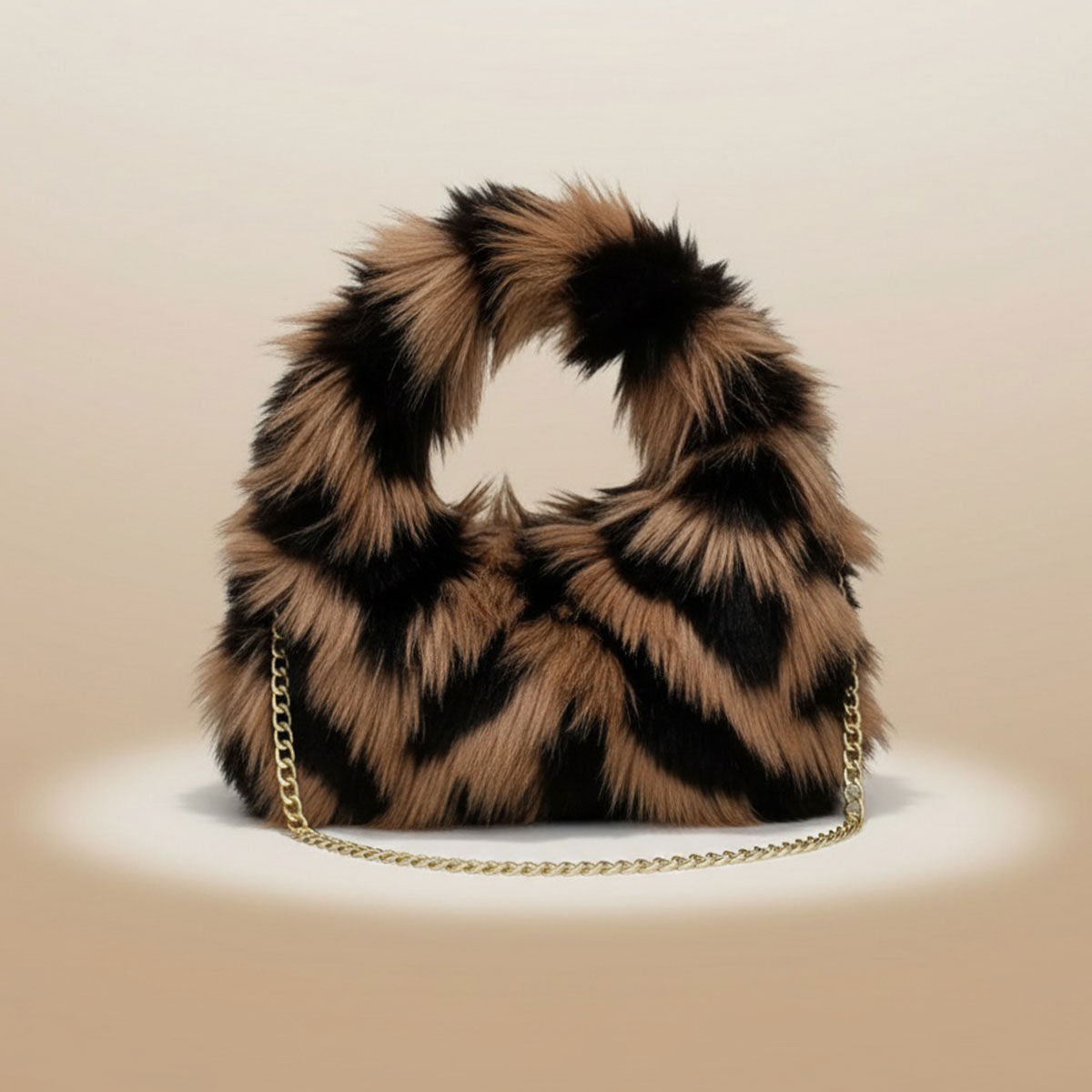 Fashion Handbag Brown and Black Fur Shoulder Bag Chic Street Style