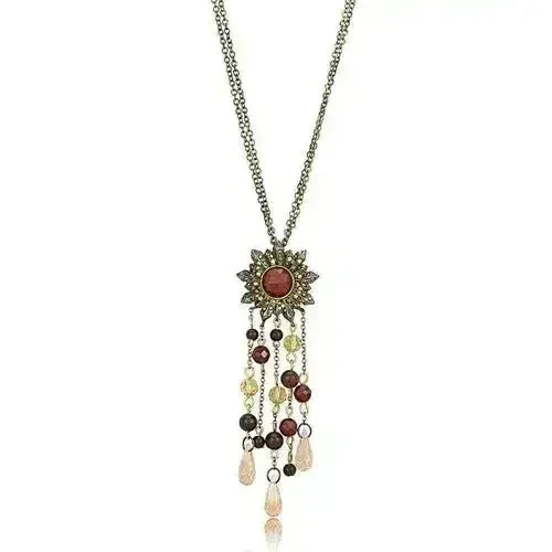 Antique Copper Onyx Pendant | Brass Chain with Garnet Stone - Femstylo