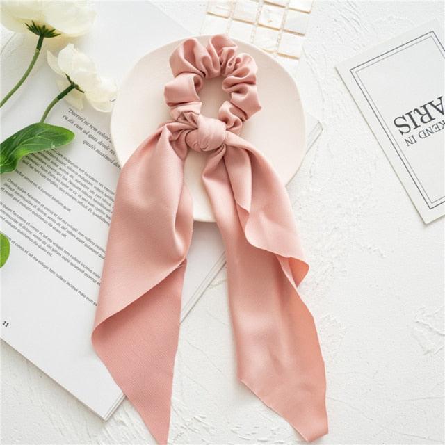 Silky Satin Ribbon Hair Tie, Scrunchie, Knotted Streamer Ponytail Holder