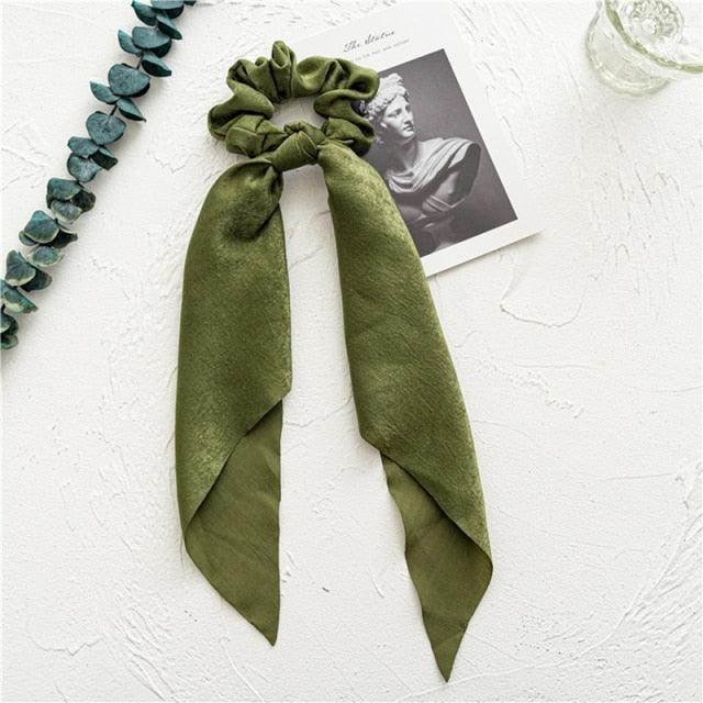 Silky Satin Ribbon Hair Tie, Scrunchie, Knotted Streamer Ponytail Holder