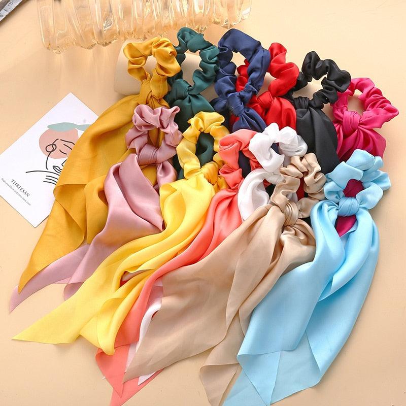 Silky Satin Ribbon Hair Tie, Scrunchie, Knotted Streamer Ponytail Holder