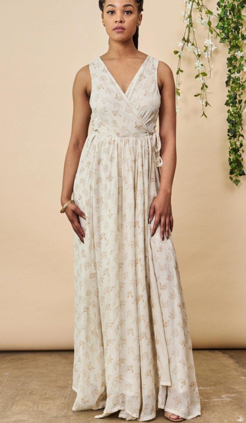 Ginkgo Leaf Maxi Wedding Dress in Cream + Copper