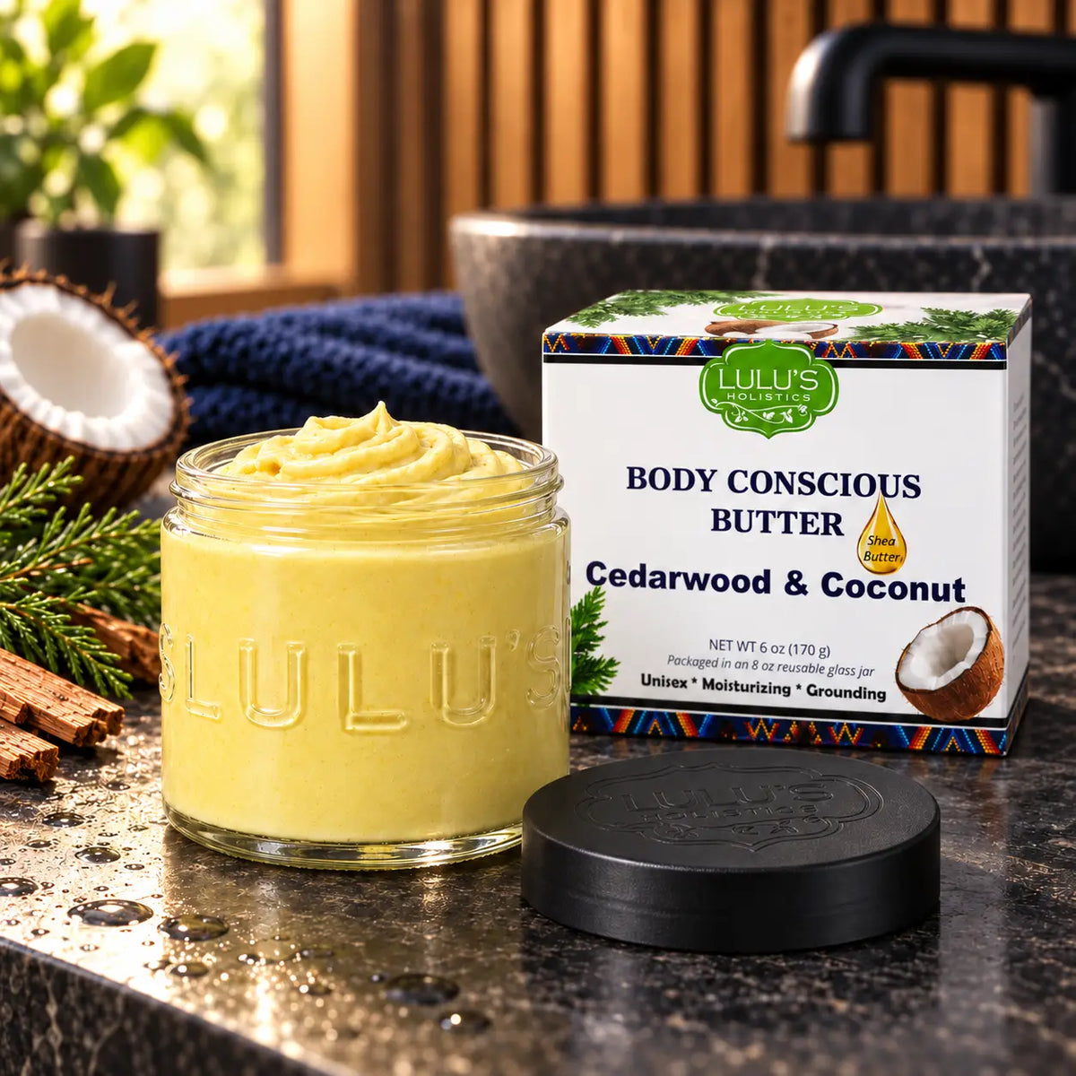 Cedarwood & Coconut Whipped Body Butter – Deep Moisture for Dry Skin