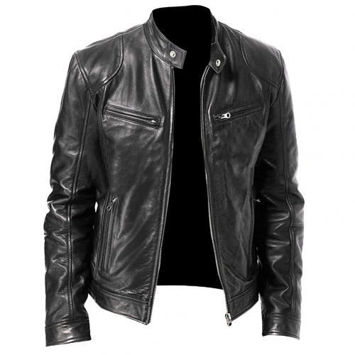 Luxury Black Motorcycle Jacket Classic Mens Slim Fit Short-Coat Collar PU Jackets Leather Jacket Vintage Collar Motorcycle PU Leather Winter Autumn Elegant Windproof Leather Coat For Men