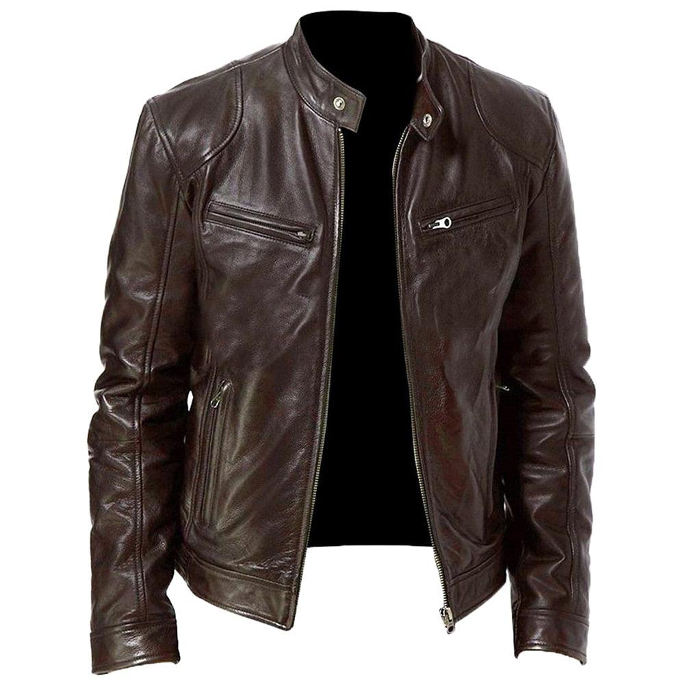 Luxury Black Motorcycle Jacket Classic Mens Slim Fit Short-Coat Collar PU Jackets Leather Jacket Vintage Collar Motorcycle PU Leather Winter Autumn Elegant Windproof Leather Coat For Men