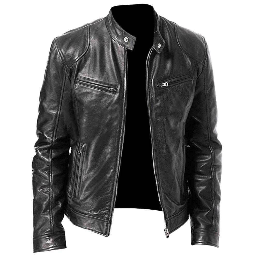 Luxury Black Motorcycle Jacket Classic Mens Slim Fit Short-Coat Collar PU Jackets Leather Jacket Vintage Collar Motorcycle PU Leather Winter Autumn Elegant Windproof Leather Coat For Men