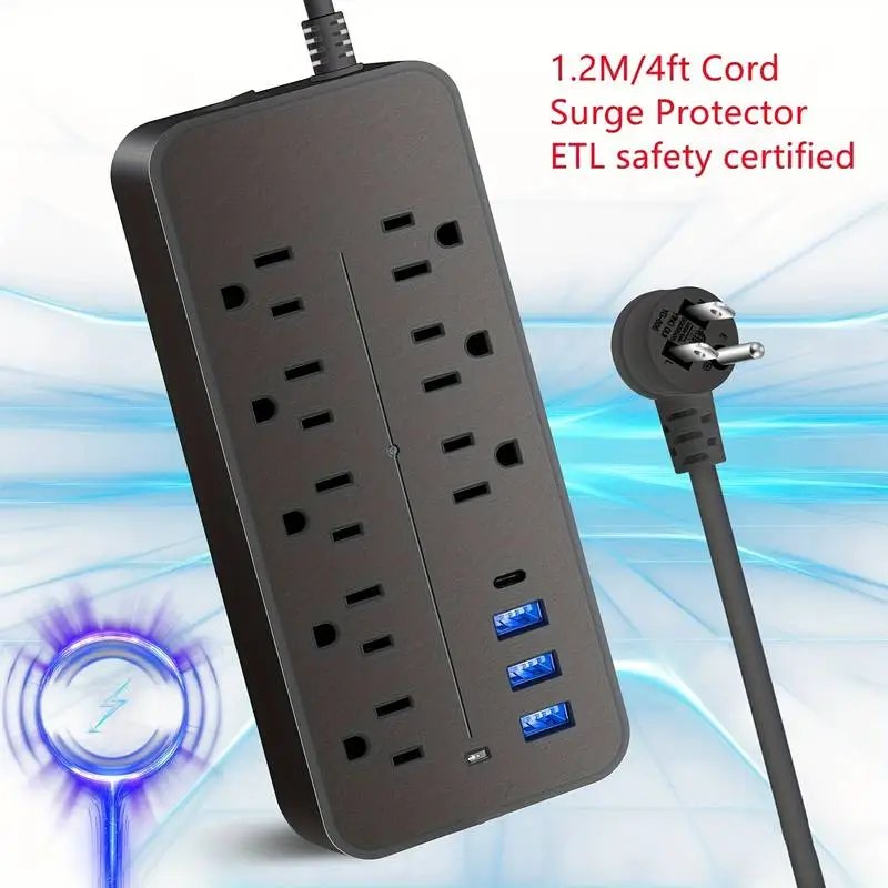 Power Strip Surge Protector - 8 Outlets, 3 USB Ports & 1 USB-C Port