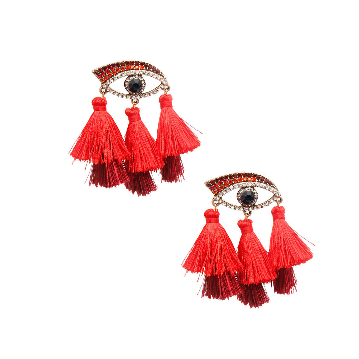 Statement Red Evil Eye Tassel Earrings Stylish Fashion Jewelry