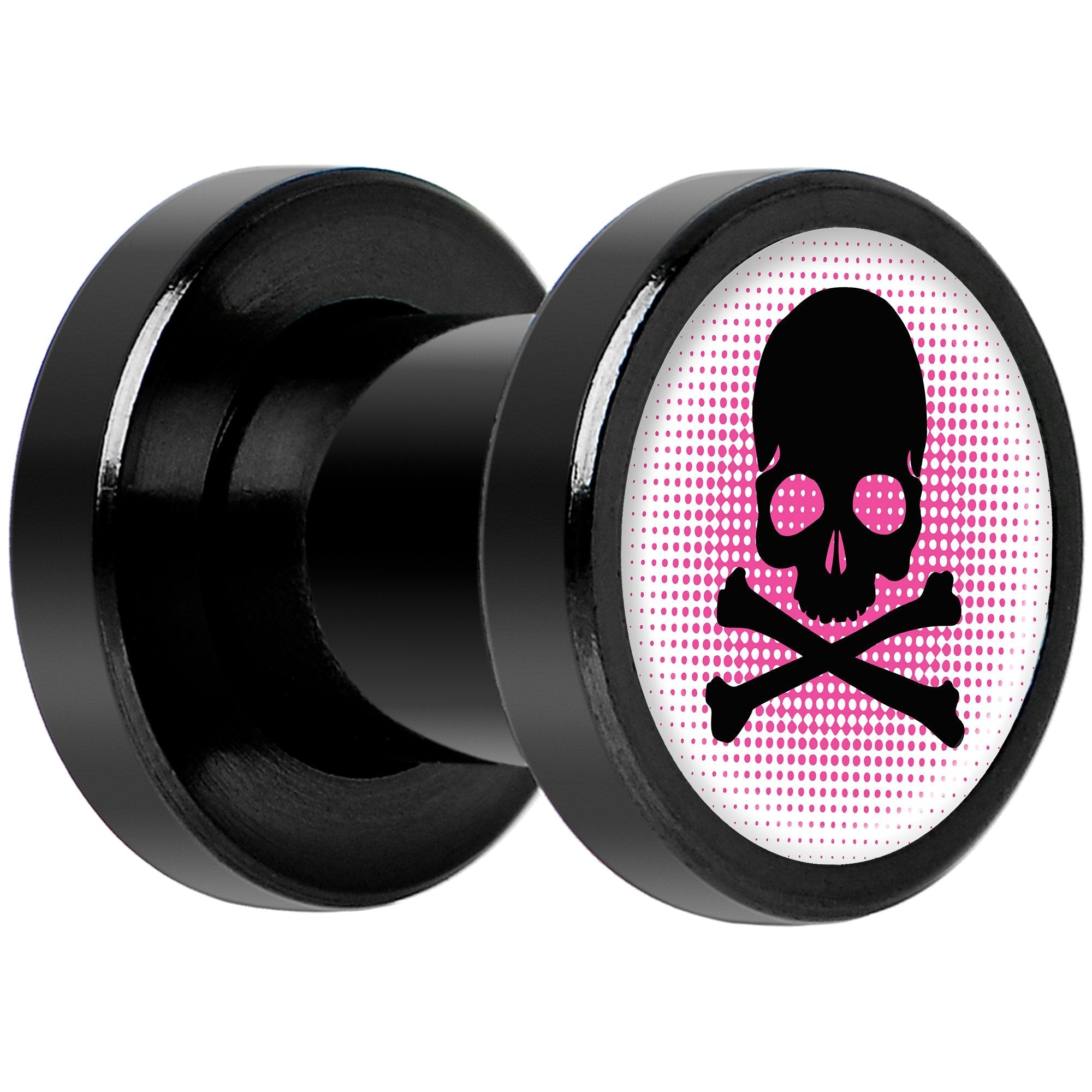 Pink Black Skull Black Anodized Screw Fit Plug Set 2G
