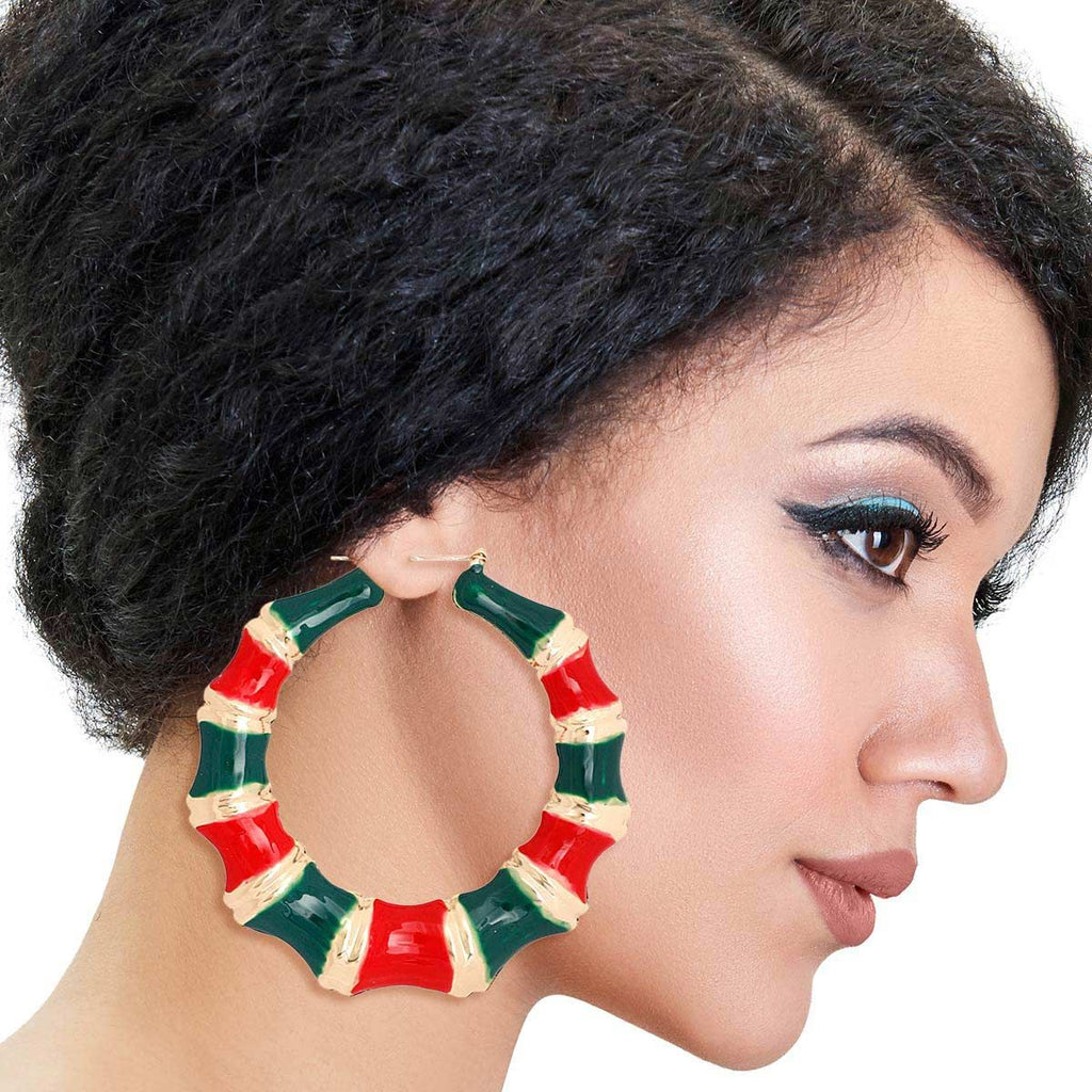Bamboo Hoop Earrings in Red and Green – Trendy Statement Jewelry