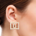 Double D Gold Stud Earrings Stylish Fashion Jewelry Accessory