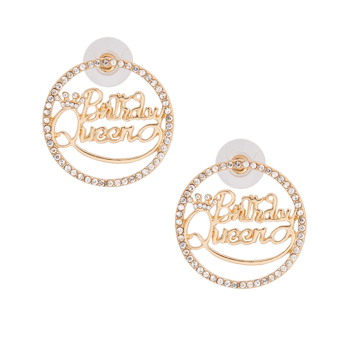 Statement Gold Birthday Queen Stud Earrings Stylish Fashion Jewelry