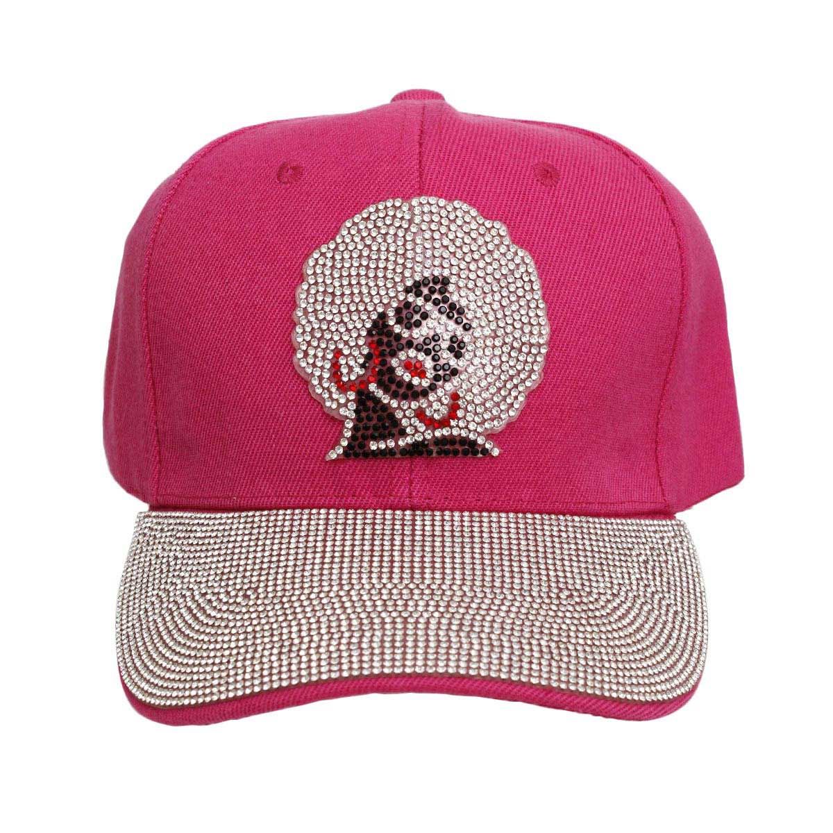 Women’s Rhinestone Baseball Cap Fuchsia Afro Stylish Casual Hat