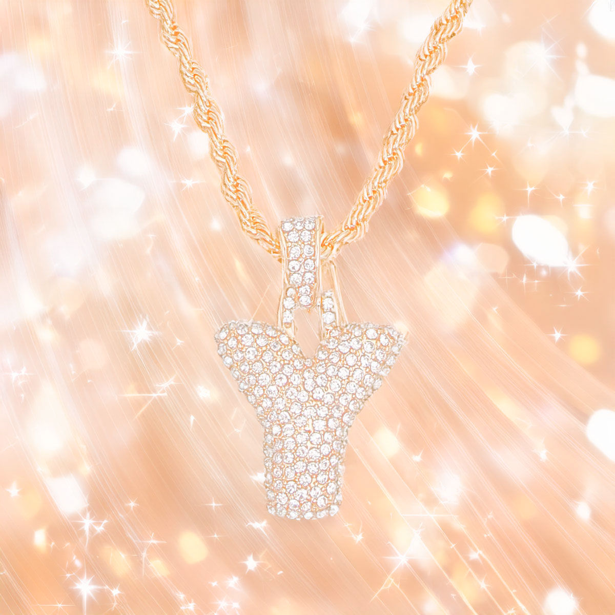 Rhinestone Gold Statement Necklace Y Design Stylish Jewelry Accessory