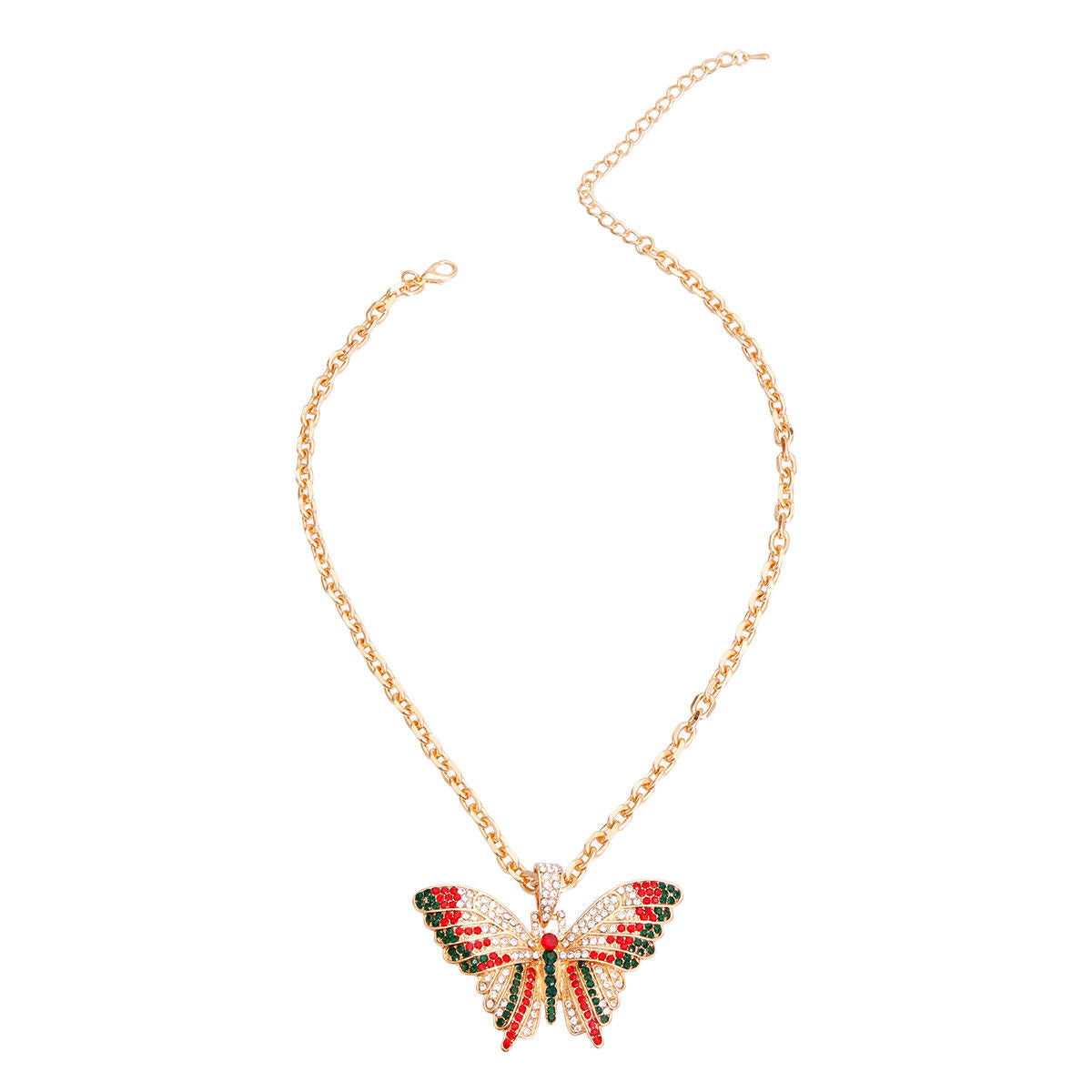Statement Butterfly Necklace with Red and Green Colors, Trendy Fashion Jewelry