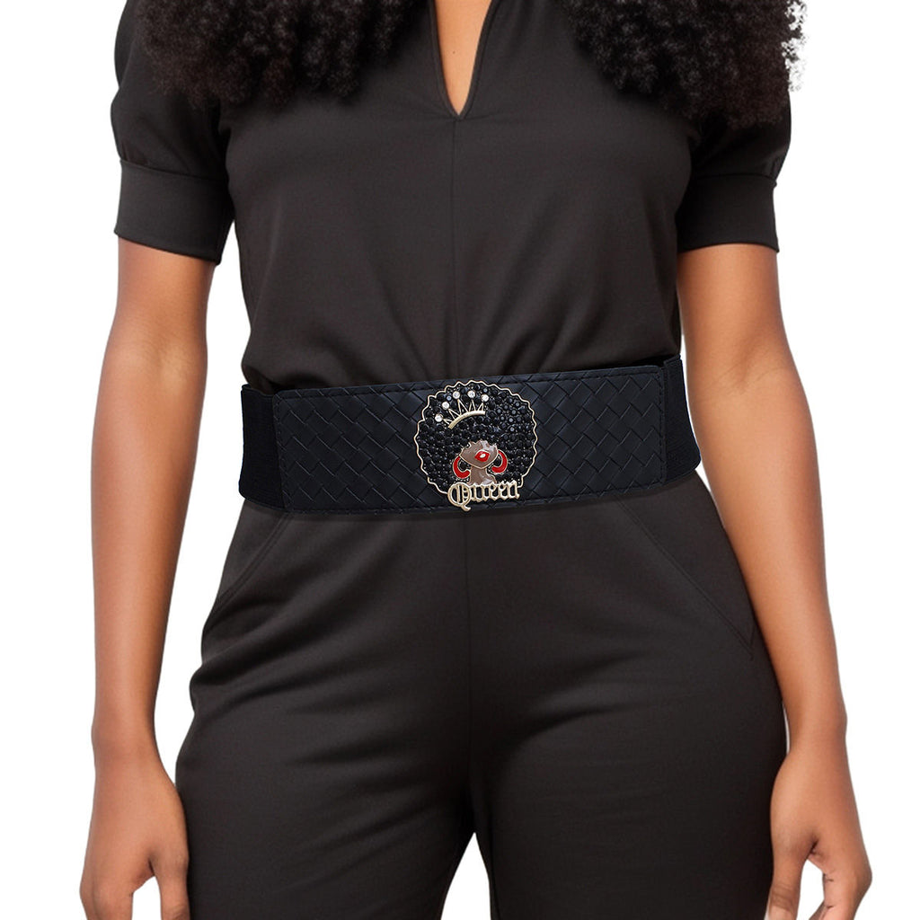 Women’s Woven Black Stretch Belt Afro Queen Stylish Accessory