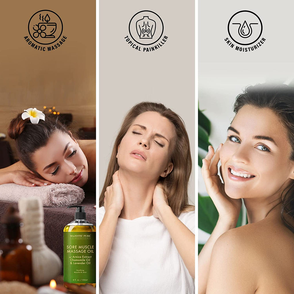 Sore Muscle Massage Oil for Joint & Muscles-Natural Therapy Oil with  Hemp Seed, Arnica Montana Oil & Peppermint