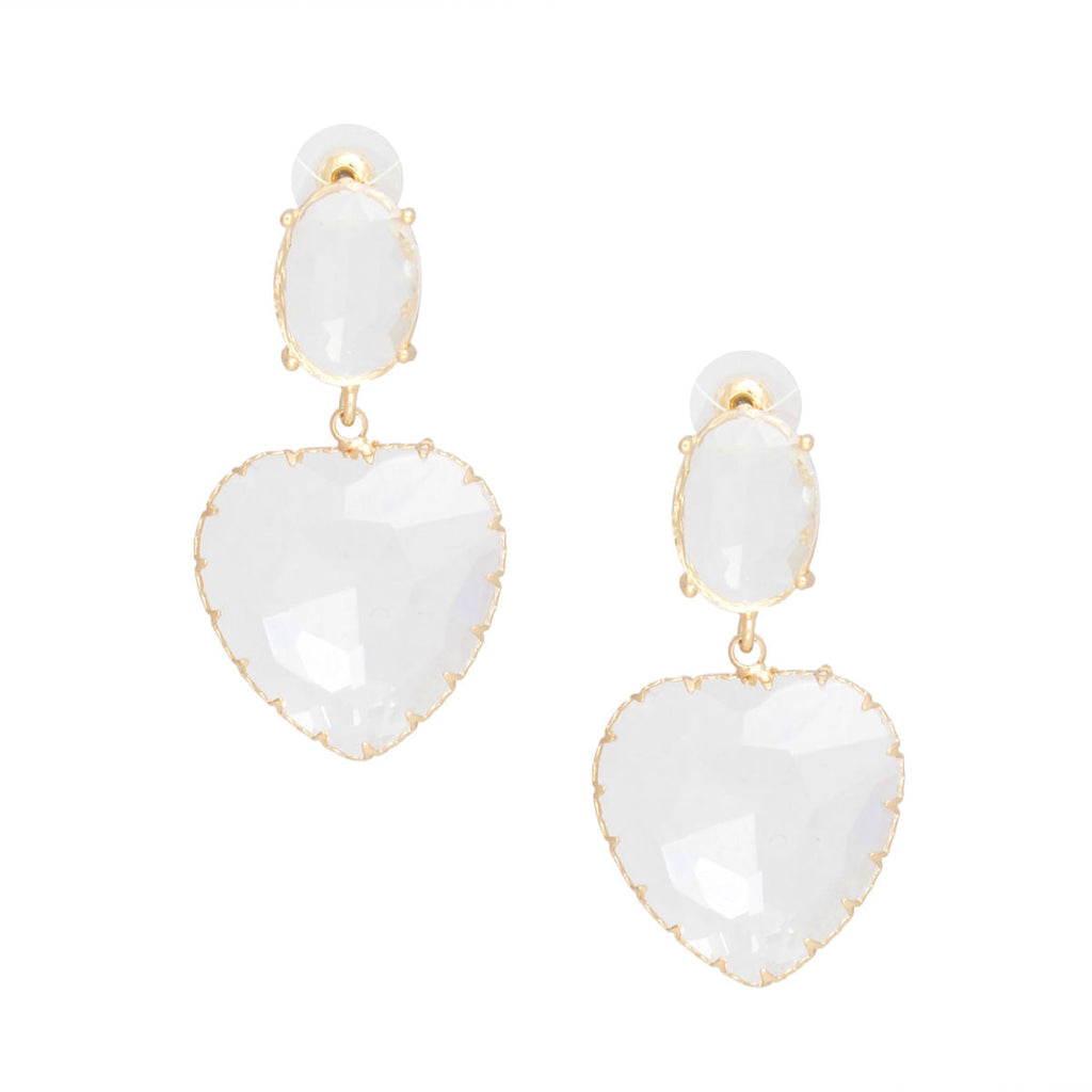 Women’s Drop Earrings Clear Glass Heart Crystal Gold Stylish Chic Jewelry