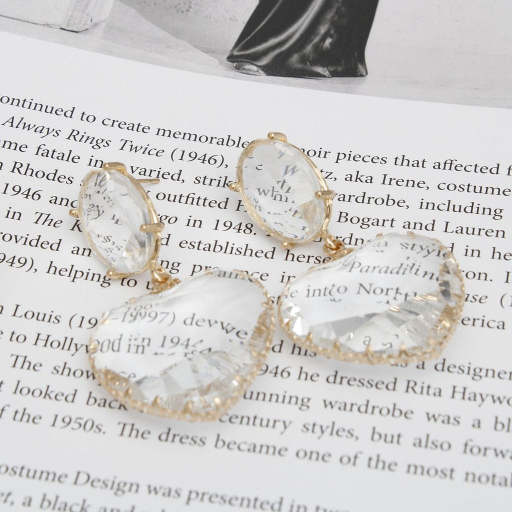 Women’s Drop Earrings Clear Glass Heart Crystal Gold Stylish Chic Jewelry