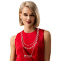 Layered Silver Chain Pin Necklace Long Stylish Statement Jewelry