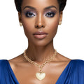 Puffy Heart Pendant Necklace Gold Girly Patterned Stylish Jewelry