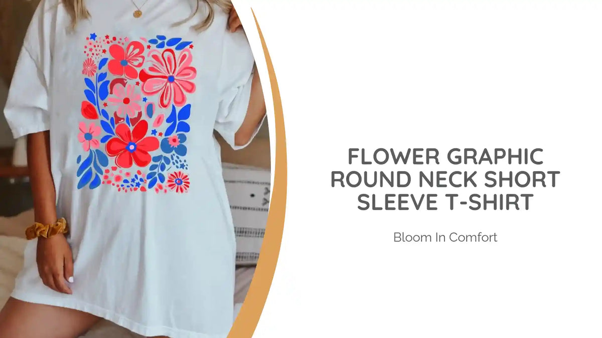 Flower Graphic Round Neck Short Sleeve T-Shirt by@Outfy