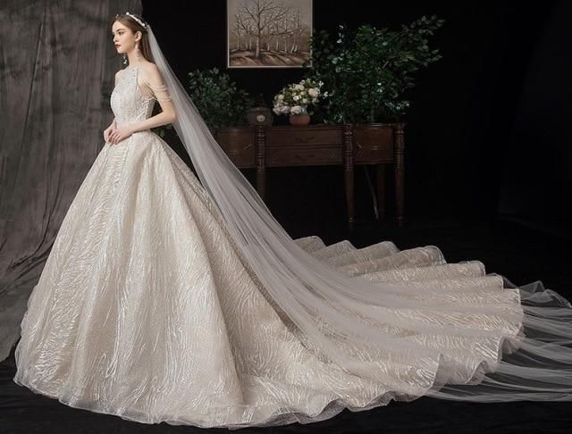 Luxurious Shiny Wedding Gown with Crystal Lace EDW234