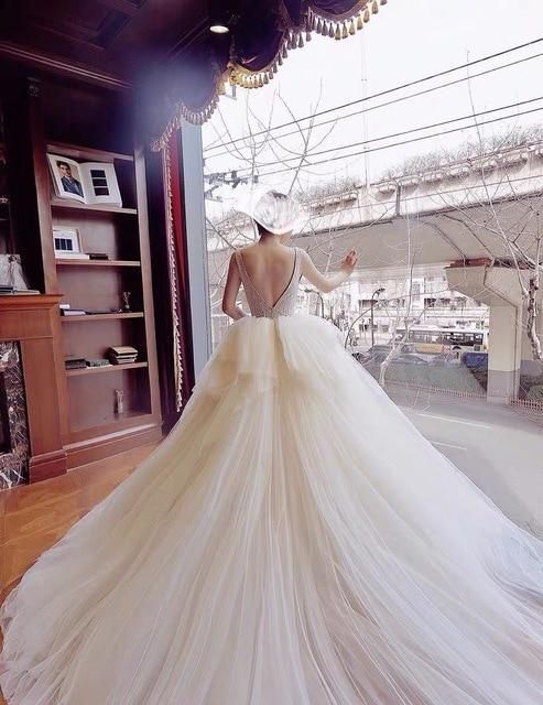 Luxury Wedding Dress Backless with Pearl Beads