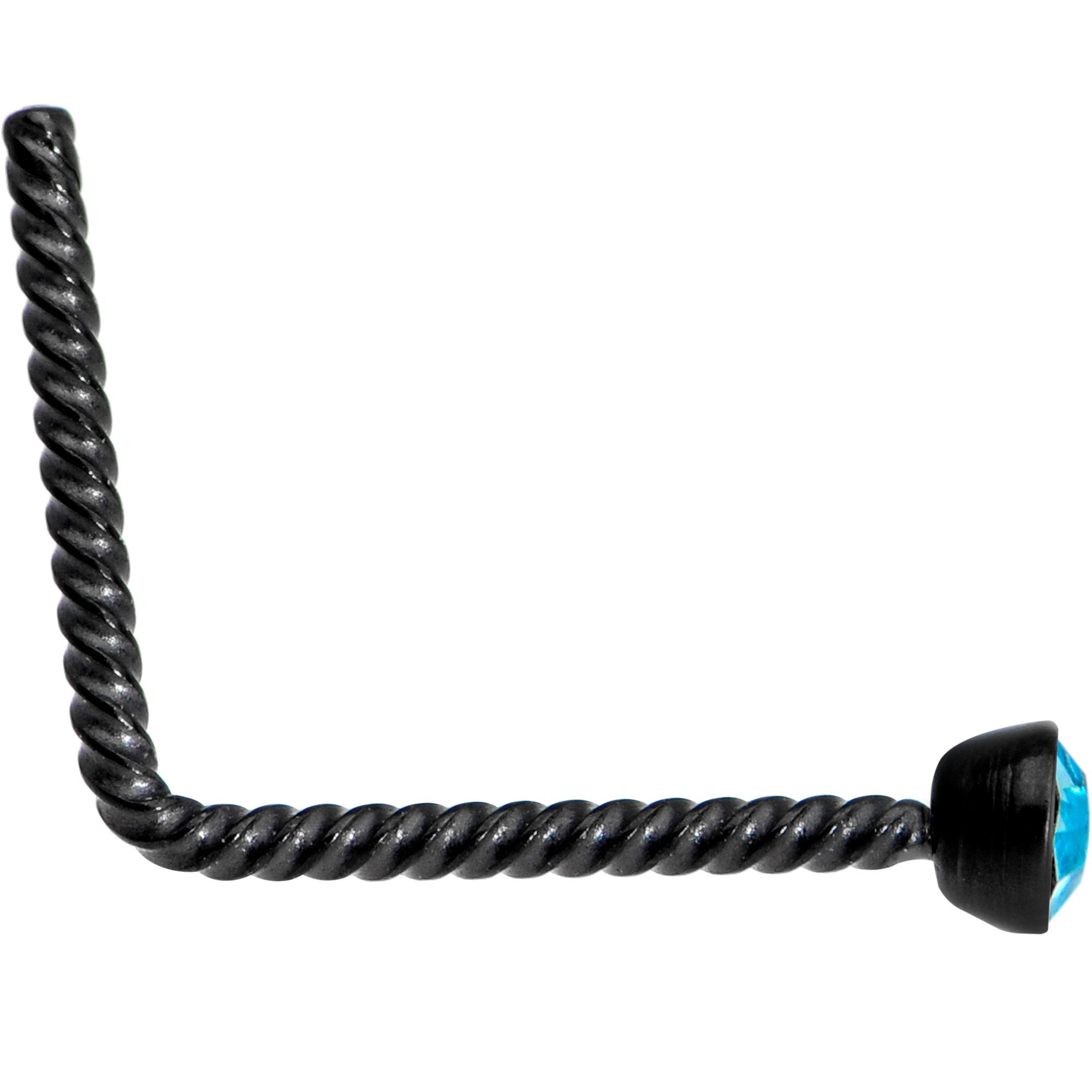Blue 2mm Gem Inlay Black So Twisted L Shaped Nose Ring