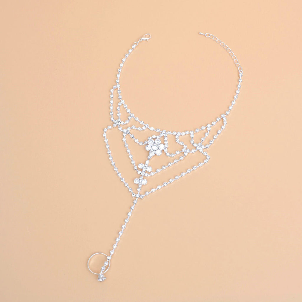 Toe Ring Ankle Chain Silver Rhinestone Stylish Women’s Jewelry